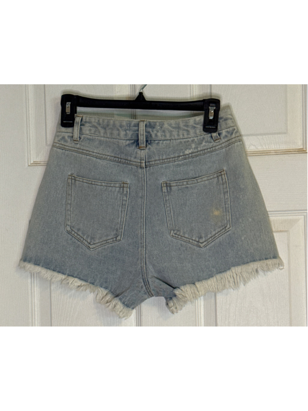Women's Blue B Jean Shorts Size S Blue Rhinestone Distressed Denim - Picture 2 of 3